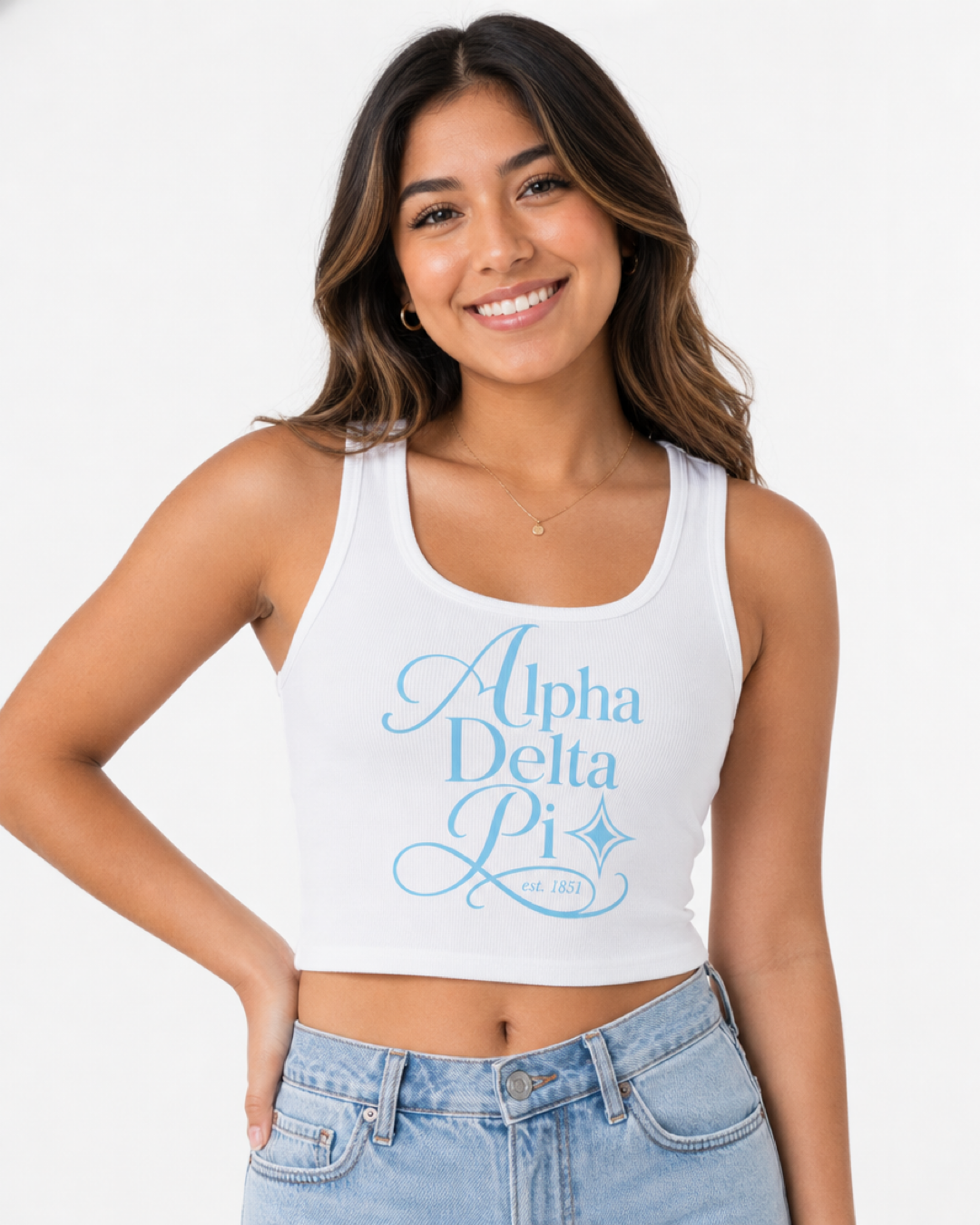 Alpha Delta Pi white rib tank with chapter design