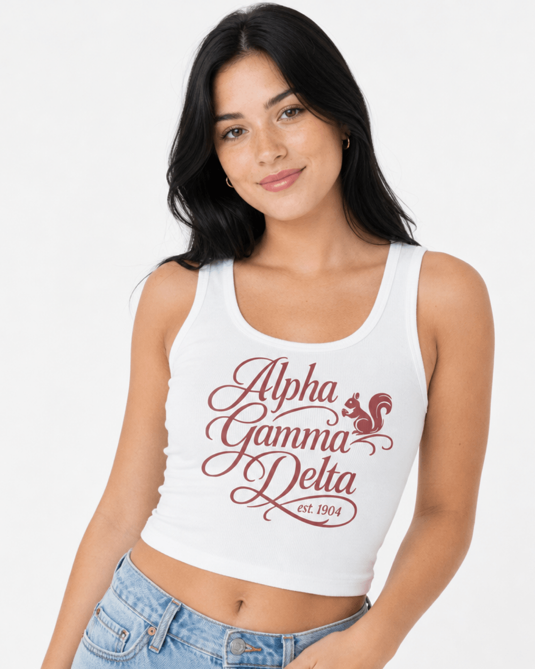 Alpha Gamma Delta white rib tank with sorority design