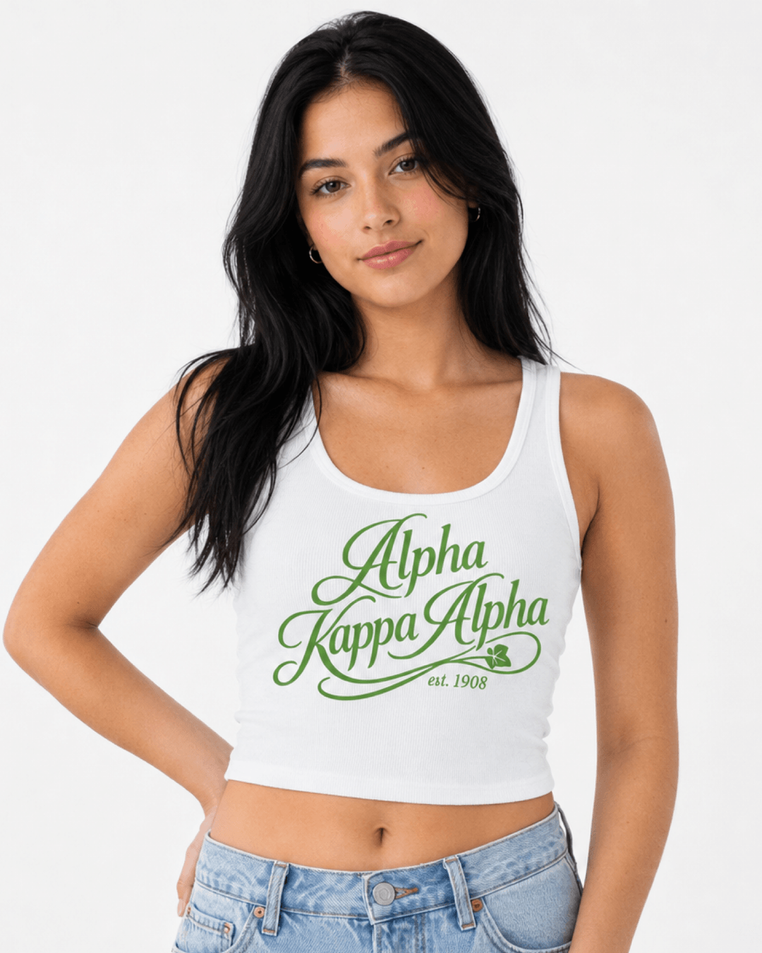 Alpha Kappa Alpha white rib tank with sorority design