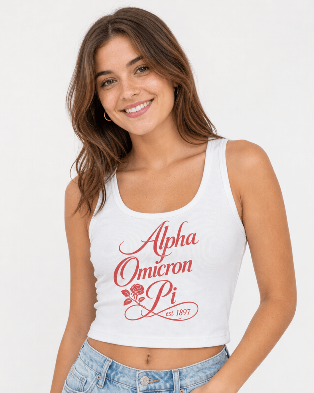 Alpha Omicron Pi white rib tank with sorority design