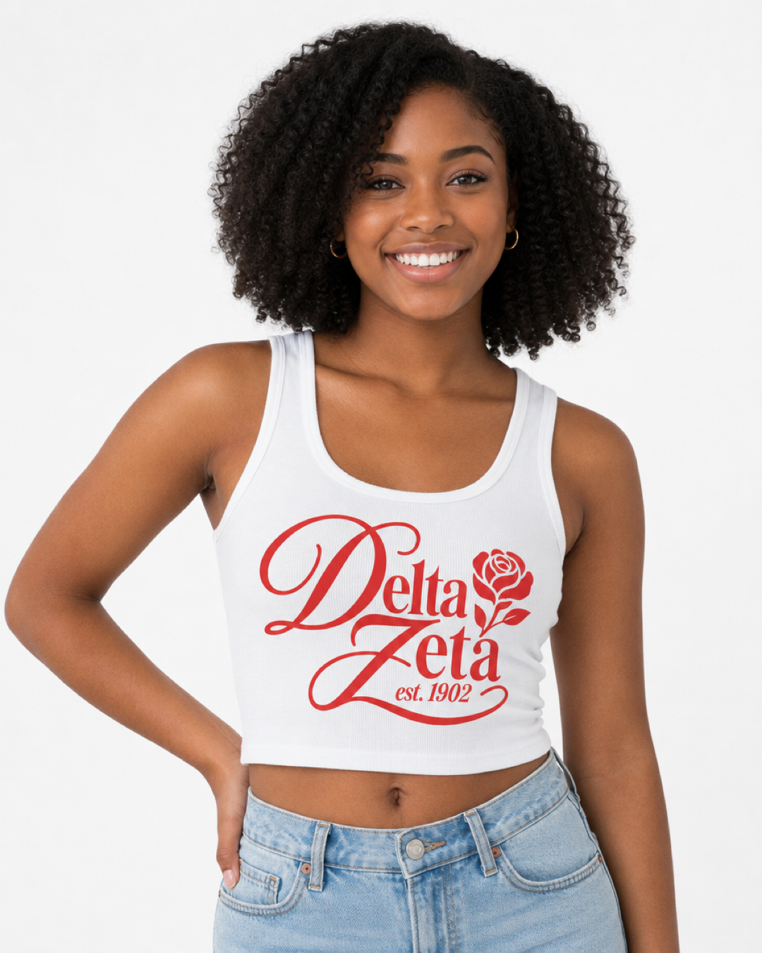 Delta Zeta white rib tank with chapter design