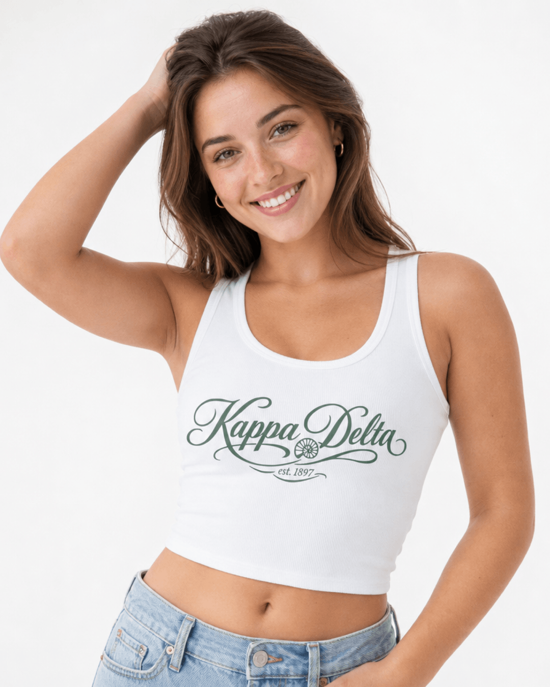Kappa Delta white rib tank with sorority design